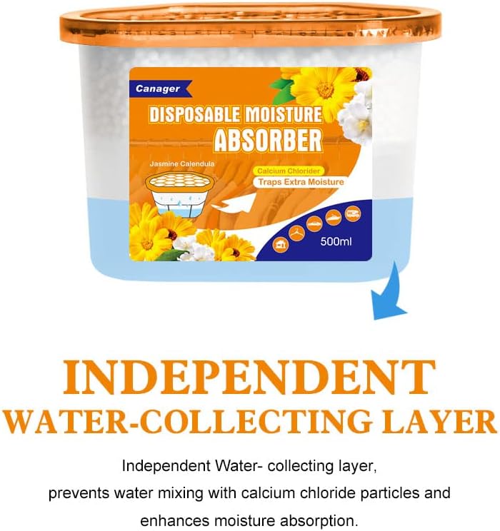 CANAGER Moisture Absorber Box - 6 Packs, 12.5 oz Cup, Jasmine Calendula, Odor Eliminator and Dehumidifier for Closet, Bedroom and Kitchen. - Image 5